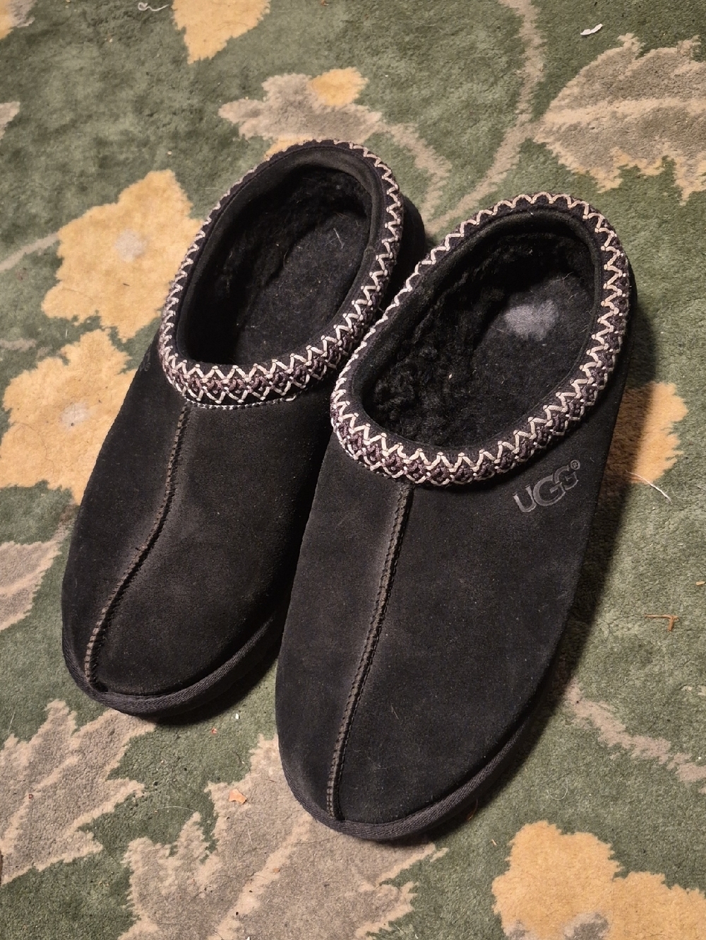 UGG Black Suede Shearling-Lined Cozy Mule Slippers